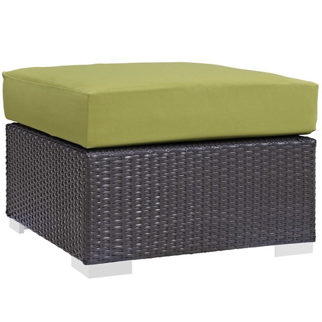 Modway Ottomane de Patio Carrée en Tissu et Rotin, Espresso/péridot