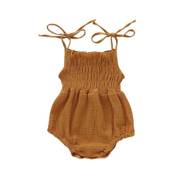 Kmbangi Infant Summer Cotton Sling Romper Lace Up Stretch Ruched Jumpsuit
