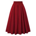 thumbnail image 4 of Mrat Flared Midi Skirt Mode Femmes Robe Décontractée Taille Haute Couleur Unie Jupe à Poches Robe Fluide Jupe Maxi S-231 Rouge-A m, 4 of 6