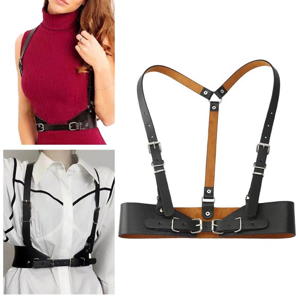 PU Leather Women's Waist Belt Underbust Corset Steampunk Cincher harness dress Black