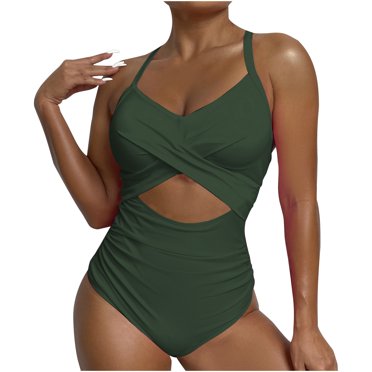 Pisexur Women's One Piece Swimsuits 2024 Tummy Control Swimwear Monokini Cutout High Waisted Bathing Suit Wrap Tie Back 1 Piece Swimsuit S-2XL