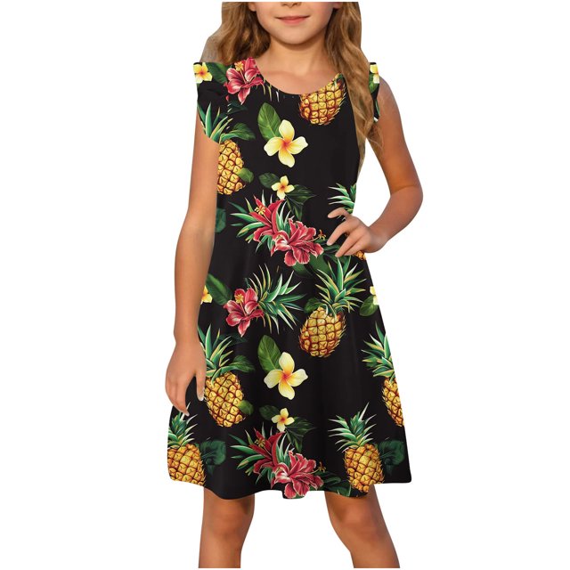RXIRUCGD 2025 Vêtements d'Été pour Enfants Robe d'Été à Manches à Volants pour Filles 4-14T