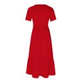 thumbnail image 5 of Penkiiy Robe d'Été Décontractée pour Femme à Manches Courtes, Col Ras du Cou, Robe Longue Fluide à Étages pour la Plage avec Poches, P Rouge, 5 of 5