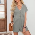 thumbnail image 5 of AherBiu Wide Leg Jumpsuits for Women Short Sleeve Half Button V Neck Short Rompers 1 Piece Summer Outfits, 5 of 5