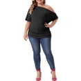 thumbnail image 2 of Agnes Orinda Women's Plus Size Tops Solid One Shoulder Short Sleeve Casual Blouses 3X Black, 2 of 6