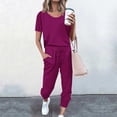 thumbnail image 2 of Yuyuzo Womens Workout Sets 2 Piece Short Sleeve Crew Neck T-Shirts Drawstring Jogger Pants with Pockets, 2 of 5