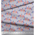 thumbnail image 3 of Soimoi Gray polyester Crepe Fabric Check & Fox Folk Art Print Fabric by Yard 52 Inch Wide, 3 of 5