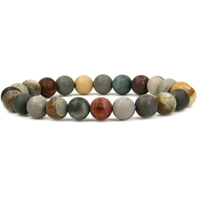 Angelstones Bracelet Extensible Unisexe en Perles Rondes 8 mm en Jaspe Polychrome Mat Naturel