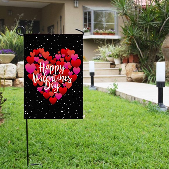 Drapeau de Jardin de la Saint-Valentin 12x18 Pouces Doublement Doublé / Décorations de la Saint-Valentin Extérieures Cour er pour Maison Patio Porche Fournitures de Fête / Mini Drapeau en Lin Réversible pour Clôture de Cour avant Balcon Fête