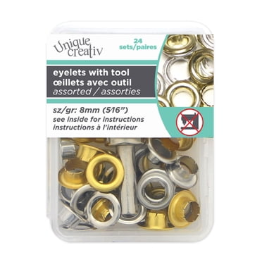 UNIQUE Creativ 8 mm (0.31 in) Eyelets with Setting Tool - Gold & Silver Assortment