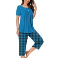 thumbnail image 2 of Rbaofujie Pyjama pour Femmes Ensemble Shorts Femmes Décontracté Col Rond Manches Courtes Blouse Pantalon Mode Ensemble de Pyjama Pyjama d'Hiver pour Femmes, 2 of 7