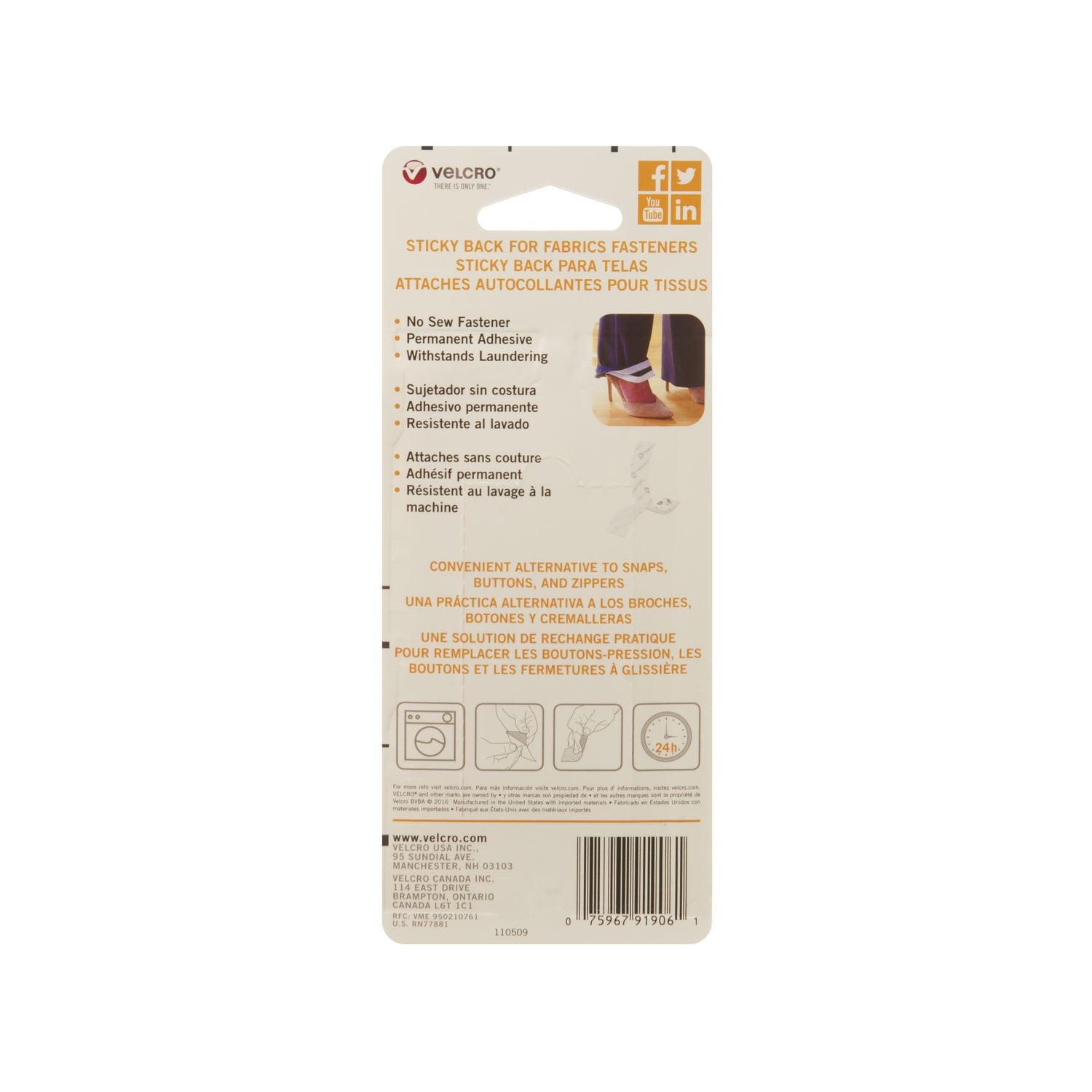 VELCRO® Brand Sticky Back™ for Fabrics White Tape Roll
