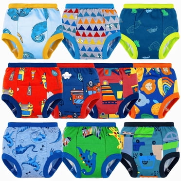 BIG ELEPHANT 10 Packs Baby Boys' Potty Training Pants, 100% Cotton Absorbent Training Underwear for Toddler, 3T