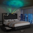 thumbnail image 1 of SIBEDS Full LED Bed Frame with Galaxy Projector, Charging Station, 52" Headboard & 2 Drawers, No Box Spring Required, PU Black, 1 of 9