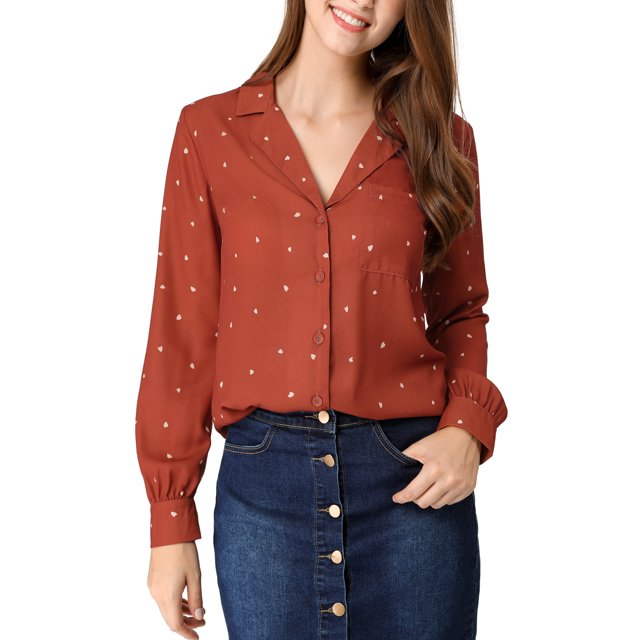 INSPIRE CHIC Hauts Vintage à Manches Longues Imprimés des Années 1950 pour Femmes TP Marron Rouge