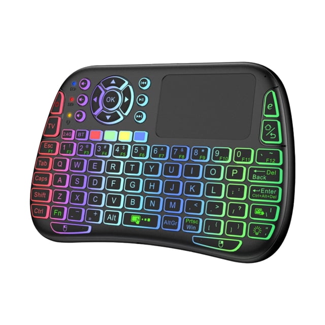Clavier et Souris Bluetooth Sans Fil à Double Mode avec Commande Vocale, Apprentissage Infrarouge, Clavier Souris Volant Rétroéclairé Rechargeable