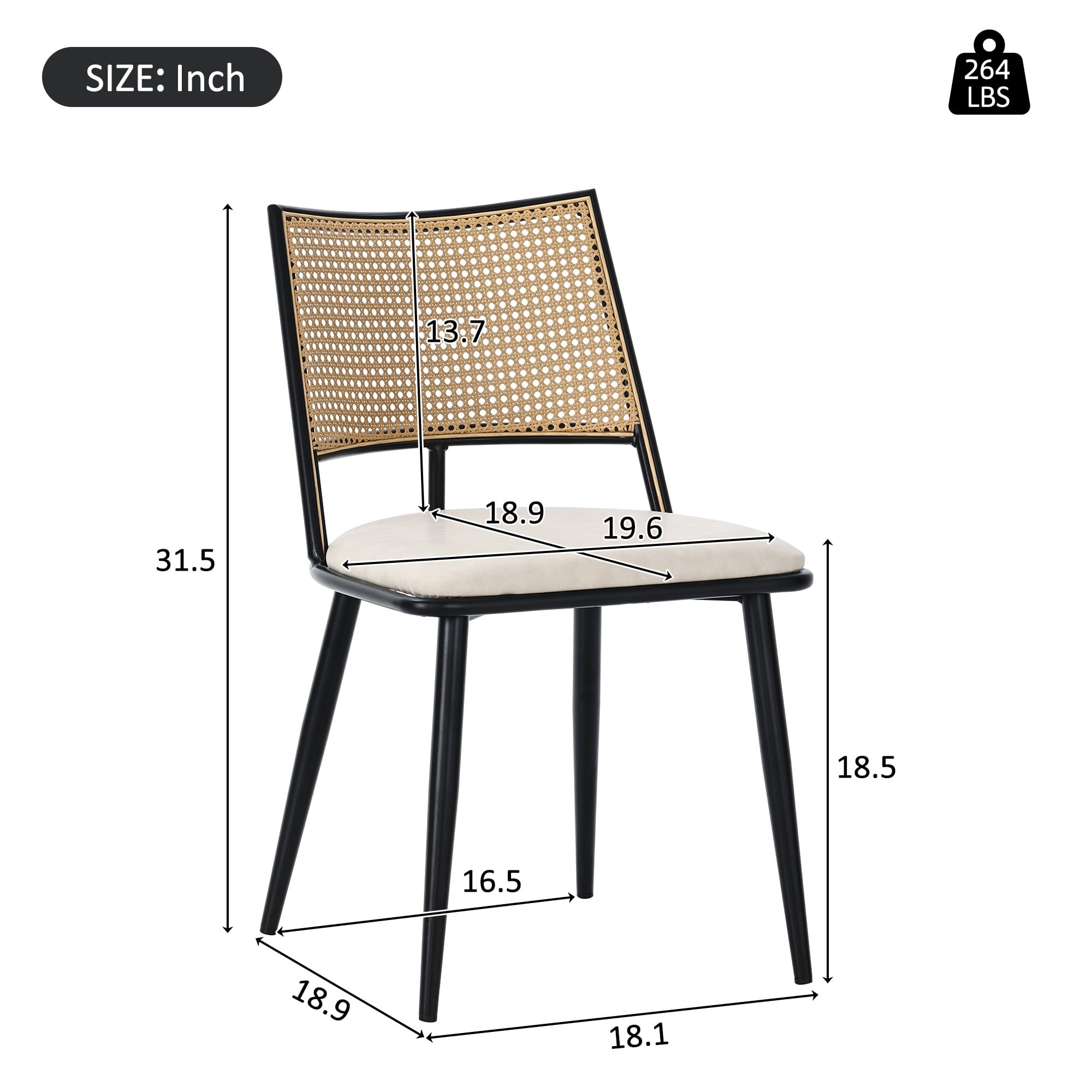 Noble House Chaises de Salle à Manger Modernes Ensemble de 2, Sièges Rembourrés en PU Faciles à Nettoyer avec Dossier en Rotin PE, Noir + Naturel