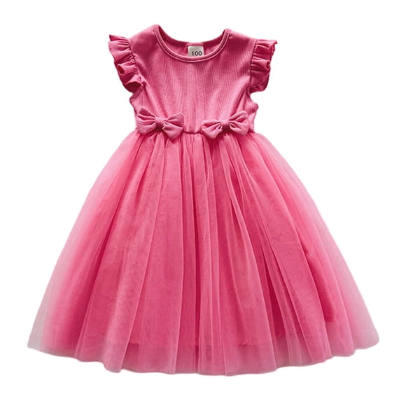 MEZZALL Toddler Girls Fly Sleeves Colorful Flower Prints Embroidery Bowknot Dress Dance Party Dresses Clothes 2-3 Years Classic Kids Sundress