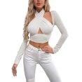 thumbnail image 1 of Faithtur Ladies Hollow Midriff-baring Tops Hanging Neck Long Sleeve Camisole, 1 of 7