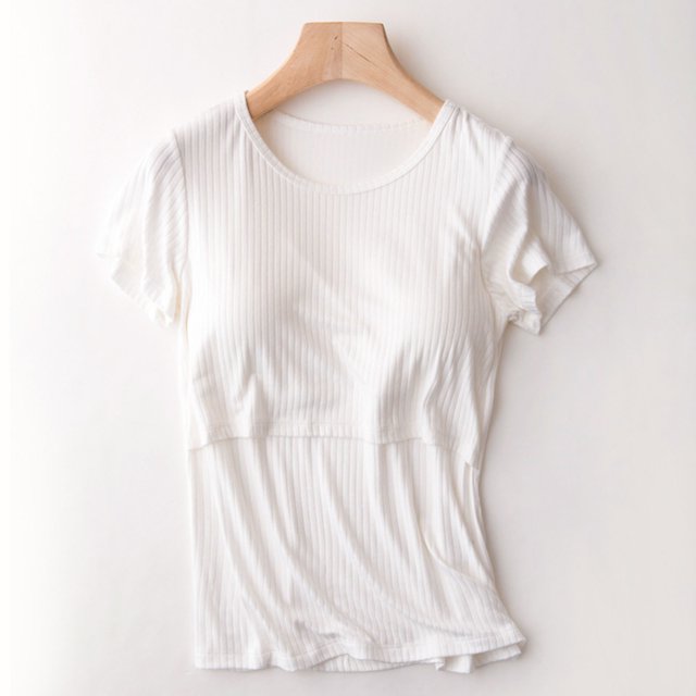 Haut Blouse T-Shirt de Maternité à Col Rond Uni à Manches Courtes pour Allaitement pour Femmes Enceintes