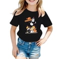 thumbnail image 1 of HNMKIU T-Shirt d'Été Décontracté pour Filles avec Imprimé Graphique Mignon, Col Rond, Manches Courtes, T-Shirt Confortable pour Enfants, Noir, 8-9 Ans, 1 of 4