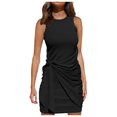 thumbnail image 1 of TJAZFJPA Robes d'Été pour Femmes Nouvelle Jupe Robe Sans Manches pour Femmes Col Rond Plissée Irrégulière Robe d'Été Robe Patineuse Robe Dorée, 1 of 5