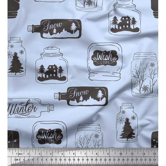 Soimoi Rayon Fabric Tree,Jar & Bottle Vintage Print Sewing Fabric Yard 42 Inch Wide