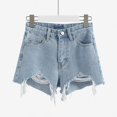 thumbnail image 4 of AherBiu Plus Size Jean Shorts for Women Frayed High Waisted Ripped Jeans Tassels A-Line Denim Shorts, 4 of 5