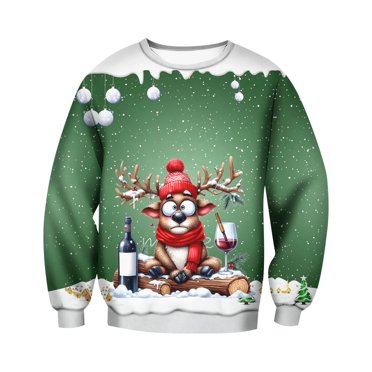 Ediodpoh Chandail de Sport à Col Rond pour Homme d'Hiver de Noël à Manches Courtes, Décontracté pour les Fêtes, Chandail de Sport à Col Rond pour Homme, Chandail pour Homme Vert Pâle_001 TTG