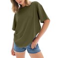 thumbnail image 1 of B91xZ Womens Trendy Tops Loose Fit V Neck Cotton Basic Solid Color Tees Tops,AG S, 1 of 4