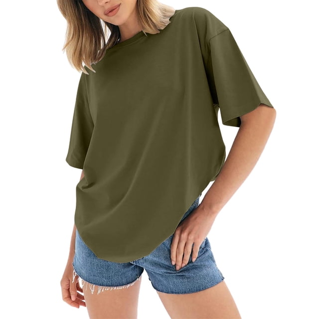 B91xZ Womens Trendy Tops Loose Fit V Neck Cotton Basic Solid Color Tees Tops,AG S