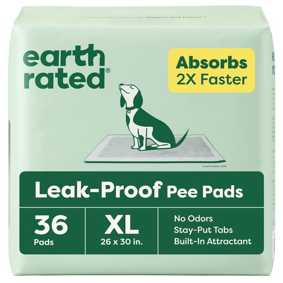 Earth Rated Leak-proof Pee Pads for Dogs and Puppies, 2X Faster Absorption*, Unscented, XL, 23x30 in., 36 Pads