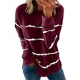 thumbnail image 1 of Women Long Sleeve Stripe Tie Dyed Printed Split Pullover Tops, 1 of 2