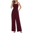 thumbnail image 3 of Scyoekwg Combinaison pour Femme Été Décontractée Combinaison Froncée Col Combinaison de Travail Sans Manches Pantalon à Jambe Grand Mode Légère Confortable Classique Combinaison de Couleur Unie (Rouge, TG), 3 of 7