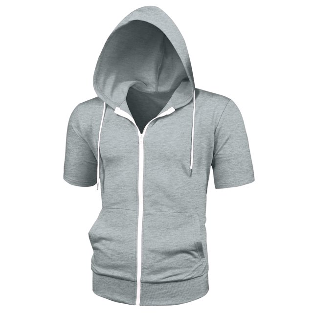 INSPIRE CHIC Chandails à Capuchon à Manches Courtes pour Hommes Vestes à Fermeture Éclair Unies avec Capuche m Gris