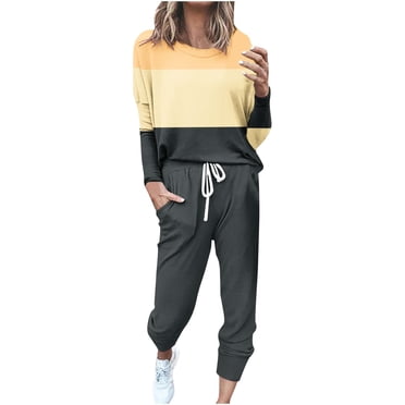 Cameland Daily,Two Piece Outfits for Women Fall,Womens Colorblock Sweatsuits Sets 2 Pieces Jogger Sets with Pockets Long Sleeve Jogging Sweat Suit