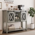 thumbnail image 3 of Buffet Sideboard Cabinet with Storage, Kitchen Storage Cabinet with Sliding Barn Doors, Open Shelves, 9 Wine Rack and 4 Glass Holder, Wood Coffee Bar Cabinet for Kitchen, Living Room, 3 of 6