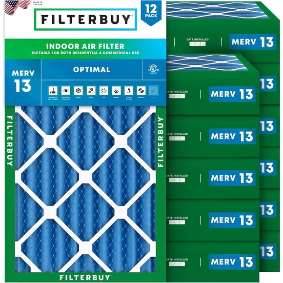 Filterbuy Filtre à Air 16x32x4 MERV 13 Health Defense, Filtres à Air de Remplacement pour Fournaise CVCA (Lot de 12)