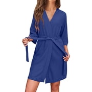 Women Waffle Robes Shawl Collar Bathrobe Short Kimono Robe Soft Knit Bathrobes Ladies Sleepwear with Belf