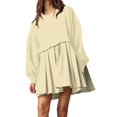 thumbnail image 1 of Womens Oversized Sweatshirt Dress Long Flowy Patchwork Pullover Tops Cute Drop Shoulder Sweatshirts Fall Long Sleeve Mini Dress Teen Girls Crewneck Solid Tunic Pleated Loose Clothing Beig, 1 of 5
