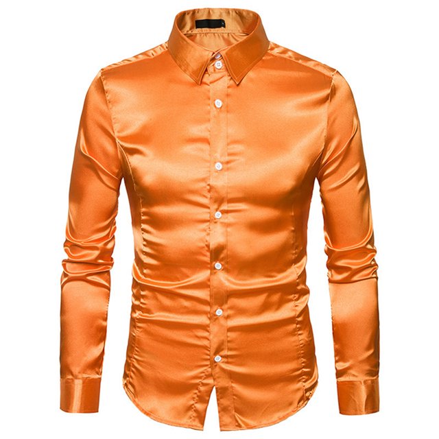 maskred Long Sleeve Tops For Men - Functional Anti-wrinkle Sustainable And Chic Good Cut For Normal Body Casual Work Shirt orange L