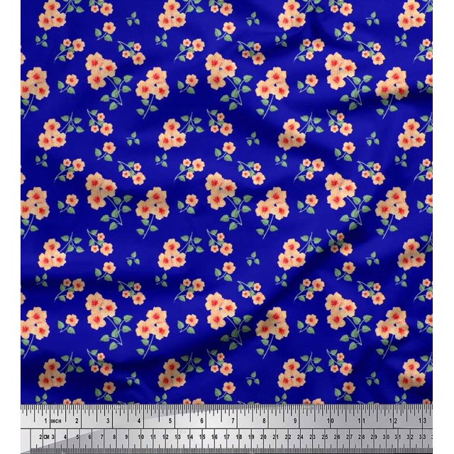 Soimoi Rayon Fabric Leaves & Flower Floral Print Sewing Fabric Yard 42 Inch Wide