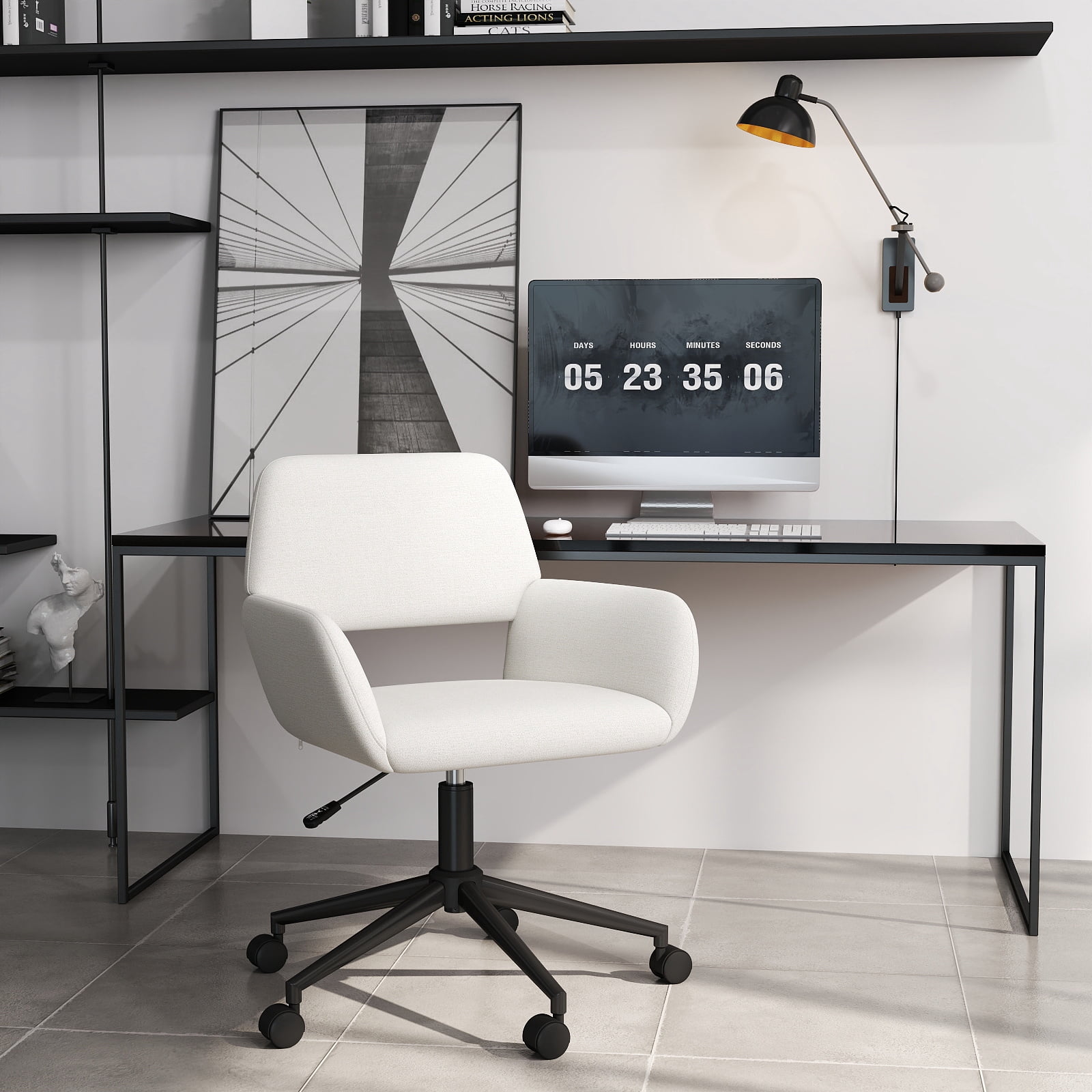 Homy Casa Chaise de Bureau Pivotante 24 po, 1 Pièce, Fauteuil de Bureau Réglable en Chenille avec Base en Métal pour Bureau, Coiffeuse, Étude, Beige