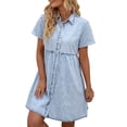 thumbnail image 4 of Wangsaura Women Summer Denim Dress, Lapel Short-Sleeve Buttons Casual, 4 of 6