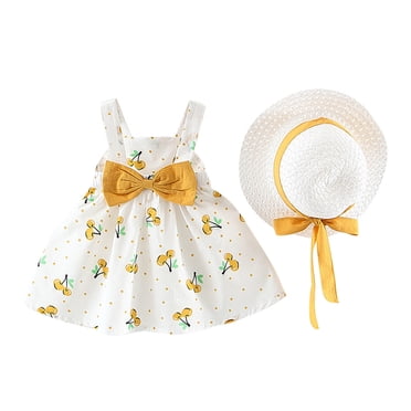 Robes de Princesse pour Filles Tout-Petits Bébé Enfants Filles Sans Manches à Pois Robes de Princesse Nœud Chapeau Ensembles