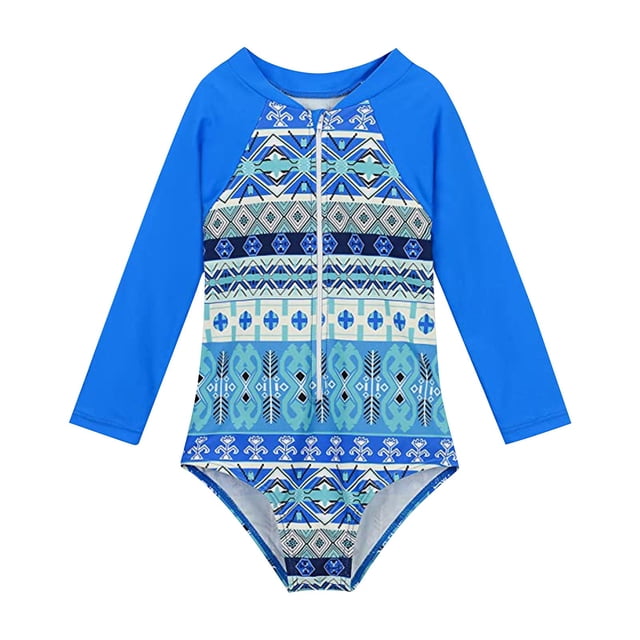 TIEVOSA and Girls Swimsuit Rash Guard Long Sleeve 1 Piece Zipper Bathing Suits UPF 50+ Sun Protections 2-10 Years Old