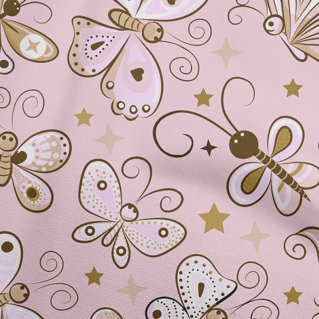 oneOone Polyester Spandex Light Pink Fabric Butterflies Sewing Material Print Fabric By The Yard 56 Inch Wide-NC