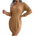 thumbnail image 1 of Vêtements d'Hiver pour Femmes Robe Chandail Tricotée Moulante à Col en V avec Sac à la Taille pour l'Automne et l'Hiver pour Femmes, 1 of 7