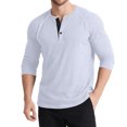 thumbnail image 1 of Lmnyox Men's Long Sleeve Shirt Vintage Casual Crew Neck Button T Shirt Solid Basic Texture Pullover Tee, 1 of 5