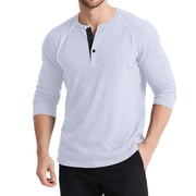 Lmnyox Chemise manches longues homme Vintage Casual Col d'équipage Bouton T Shirt Solid Basic Texture Pullover Tee